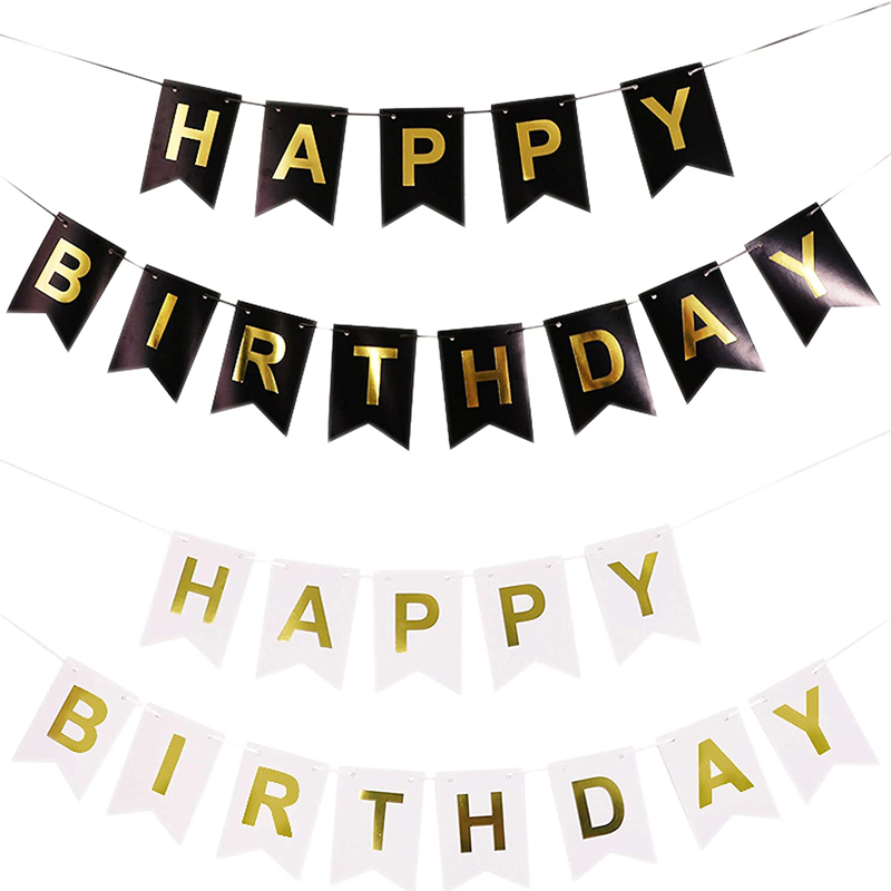 Happy Birthday Bunting Banner with Shiny Gold Letters Black Gold Birthday Party Decorations