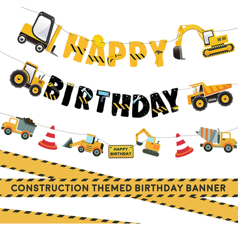 Construction Happy Birthday Banner Decoration Kit Construction Vehicle Truck Garlands