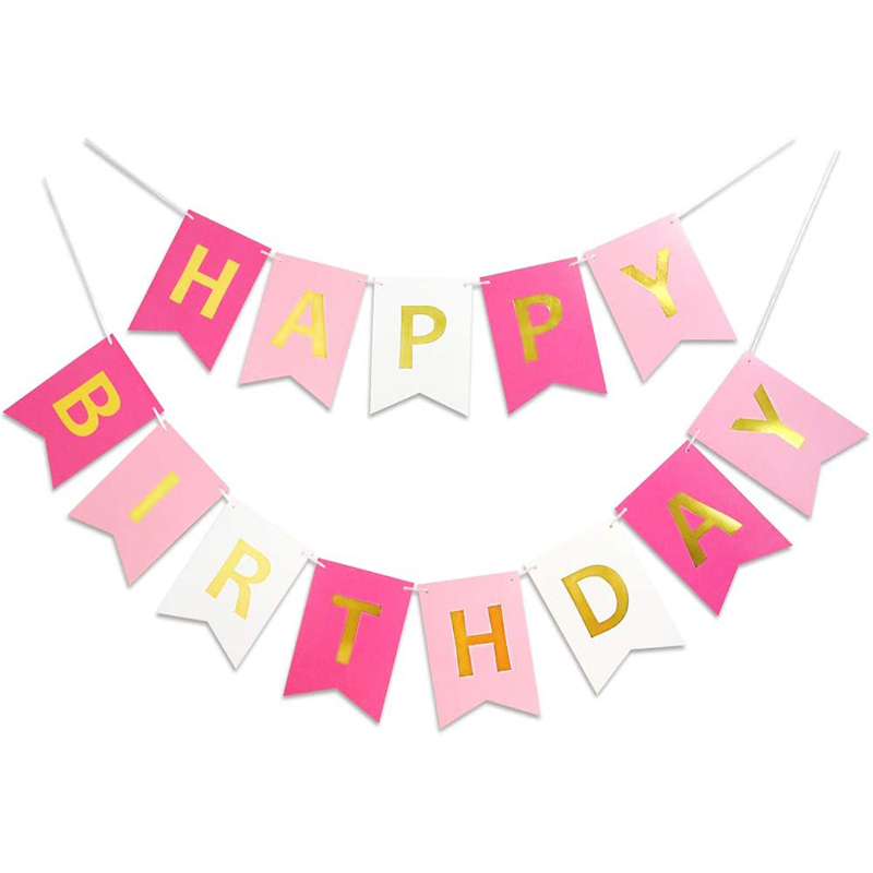  Girls Birthday Party Birthday Decorations Pink Happy Birthday Banner Signs Golden Sparkle Banners