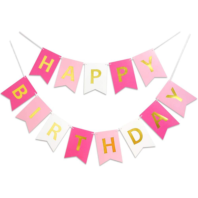  Girls Birthday Party Birthday Decorations Pink Happy Birthday Banner Signs Golden Sparkle Banners Happy Birthday Banner, Birthday Decorations wholesale