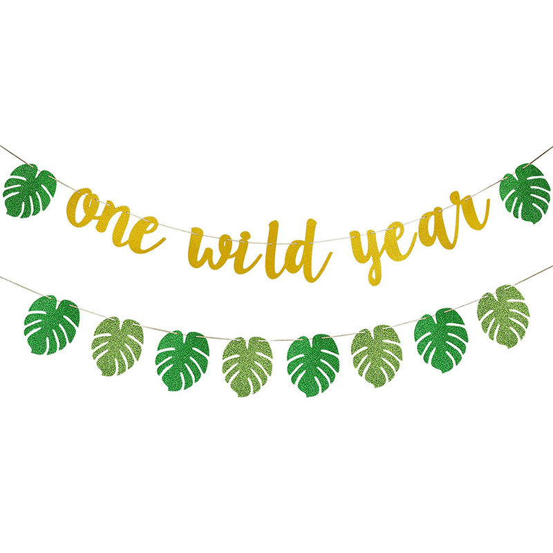 Luau Hawaiian Theme 1st Birthday Party Decorations Wild Year Banner Tropical Palm Leaves Banner, China 1st Birthday Party, Palm Leaves Banner wholesale