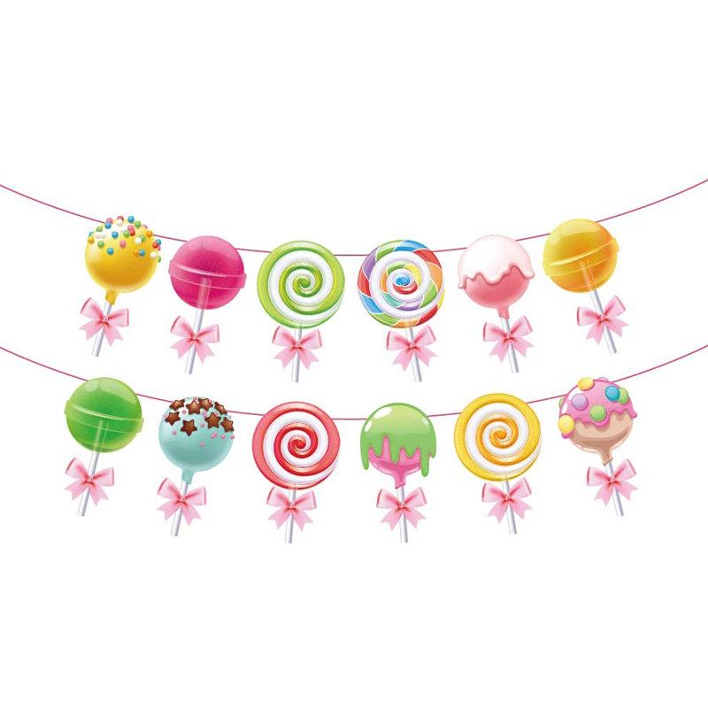Candyland Party Supplies Lollipop Rainbow Banner Candy Banner Donut Bunting Banner Garlands
