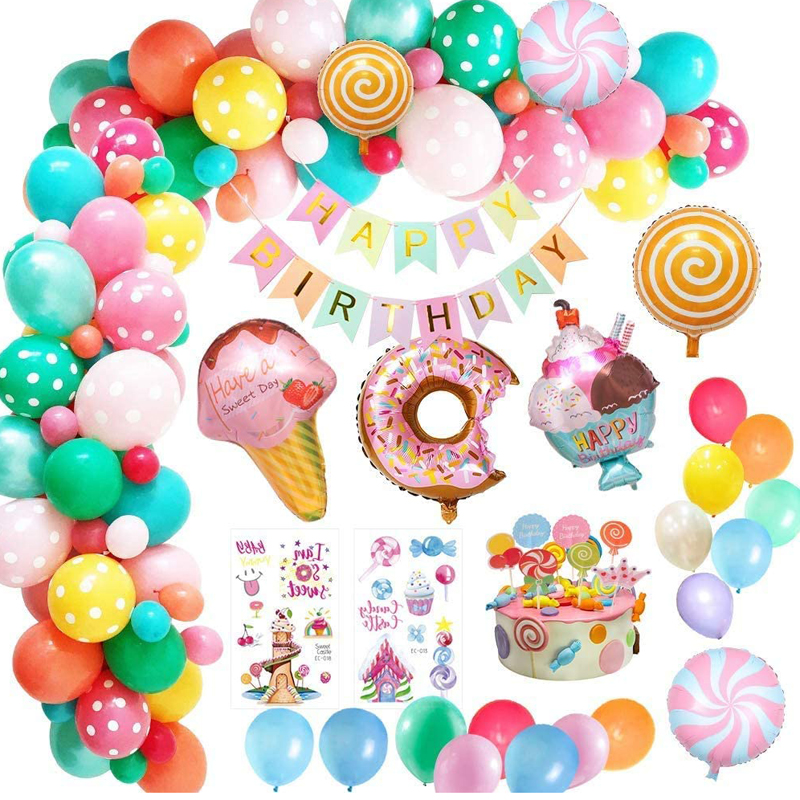 Donut Birthday Party Supply Happy Birthday Banner Candyland Birthday Party Decorations Combo Kit