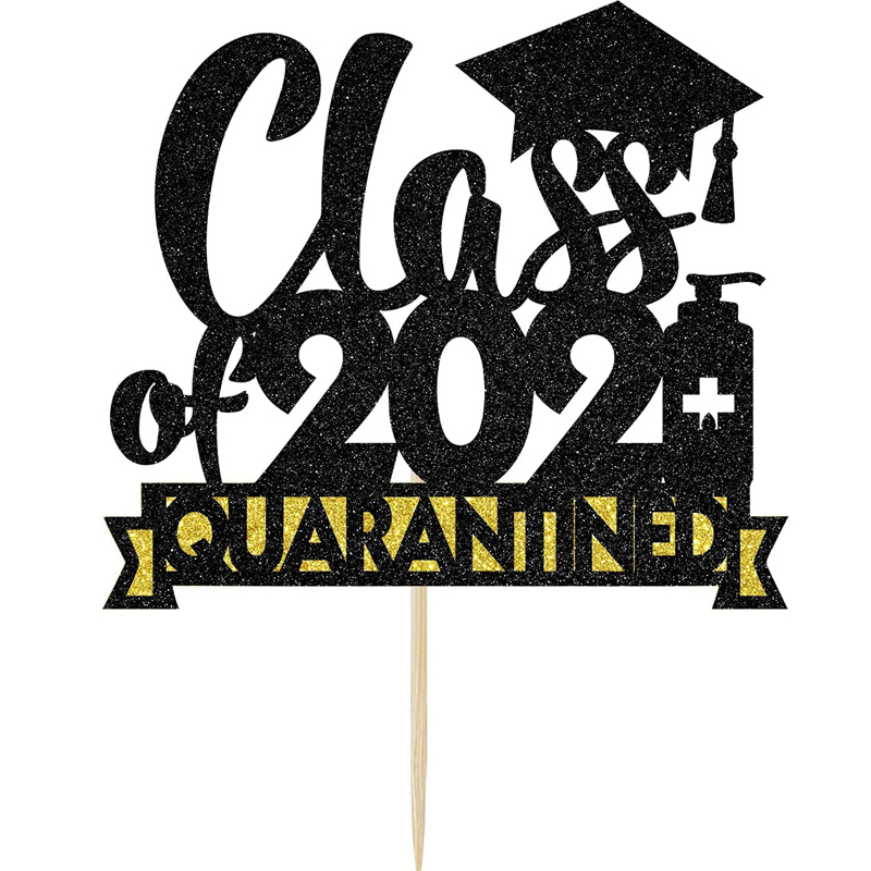 Congrats Grad Cake Decor Black Glitter Class of 2021 Quarantined Cake Topper