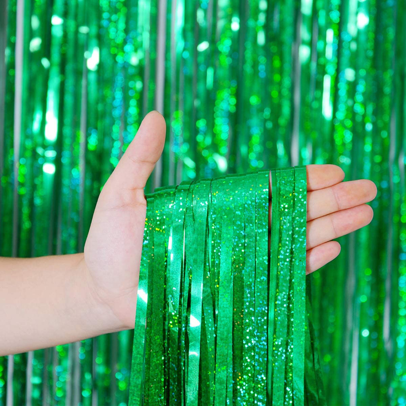Green Color Metallic Tinsel Door Curtains Photo Booth Backdrop Decorations Fringe Curtains