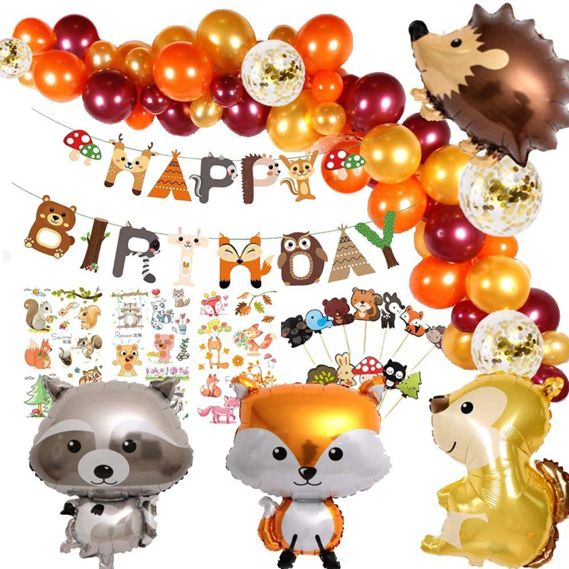 Woodland Happy Birthday Banner Hedgehog Animal Birthday Party Decorations Animal Arch Kit