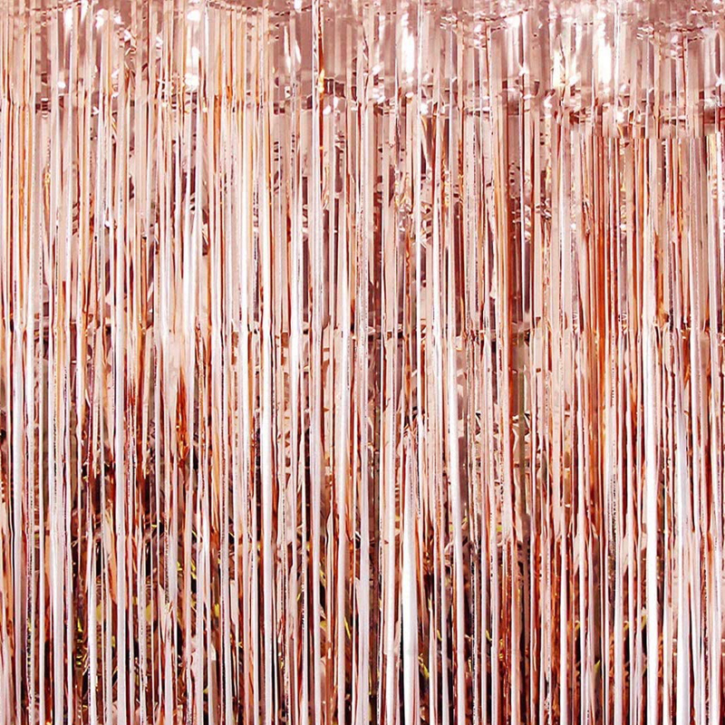 Foil Fringe Backdrop Curtain Rose Gold Metallic Tinsel for Party Backdrop Decorations