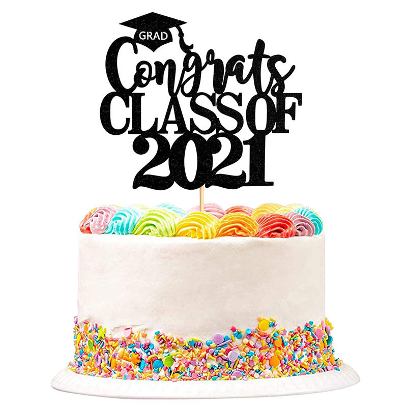 Black Glitter Grad Cap Cake Pick Decoration for 2021 Graduation Congrats Cake Toppers