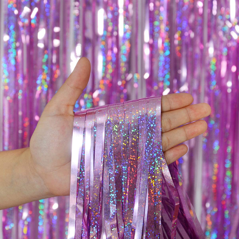 Pinkish Purple Metallic Tinsel Door Curtains Photo Booth Backdrop Decorations Fringe Curtains