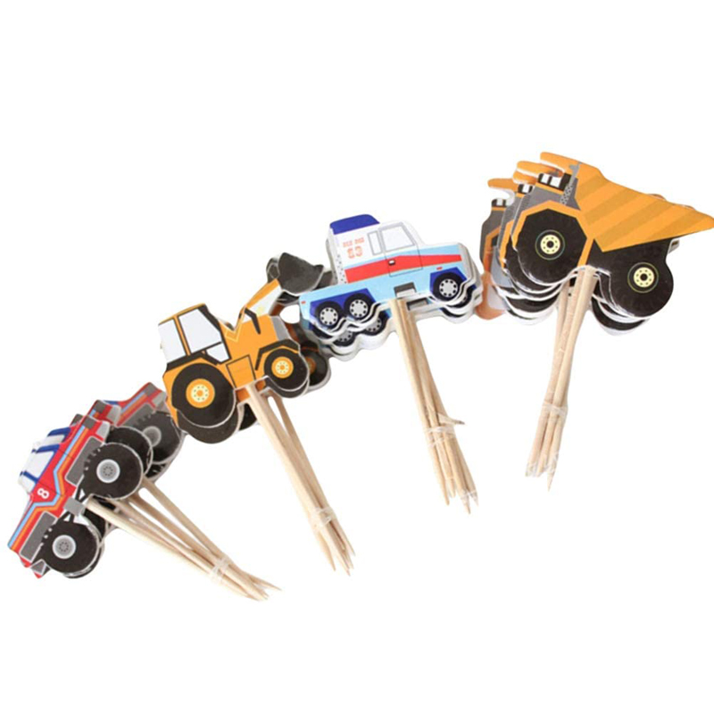 Construction Truck Theme Cake Toppers Paper Toppers Toothpick Birthday Party Supplies