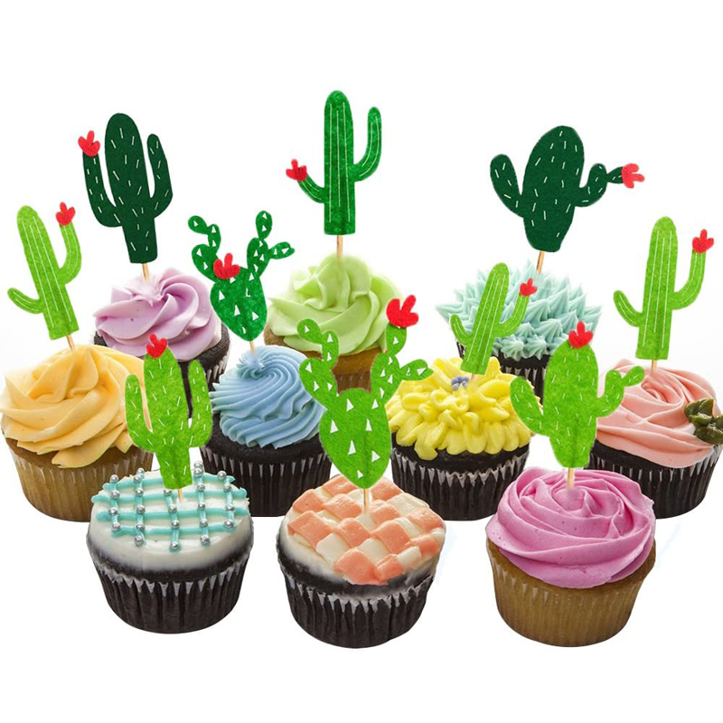 Cupcake Picks for Fruit Cake Decorations Cactus Cupcake Toppers Summer Hawaii Theme Party Favors