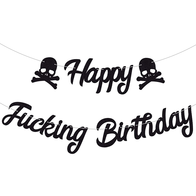 Skull Sign Theme Party Decor Birthday Happy Birthday Banner Black Bunting Banners Black Bunting Banners, Birthday Decorations wholesale