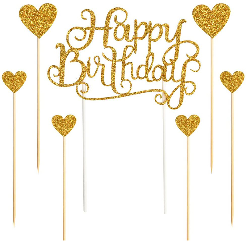 Gold Glitter Letters Happy Birthday and Love Star Happy Birthday Cake Toppers Cake Decorations Love Star Cake Toppers, Birthday wholesale