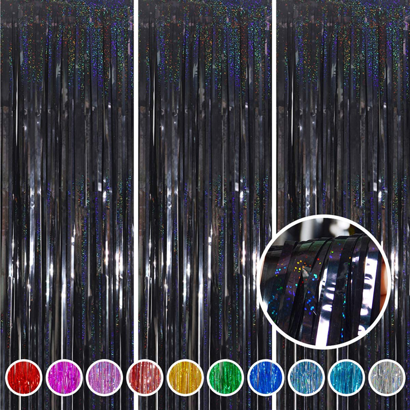 Black Metallic Tinsel Foil Fringe Curtains for Party Photo Backdrop Wedding Decor Foil Fringe