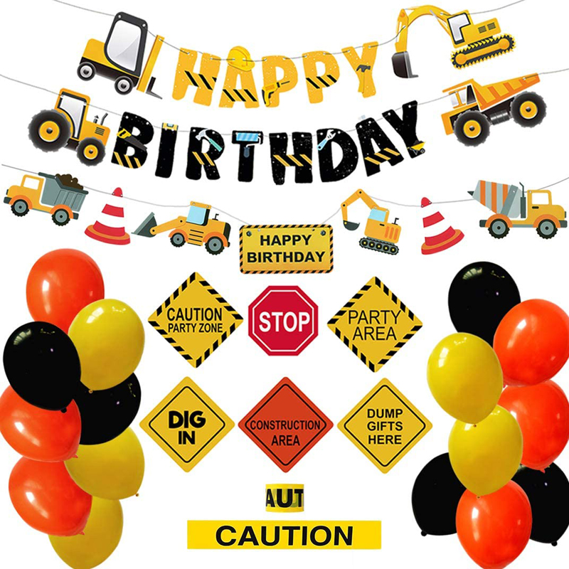 Artículos para fiesta de cumpleaños de construcción, juego de kits de decoración de fiesta de camión volquete para cumpleaños de niños