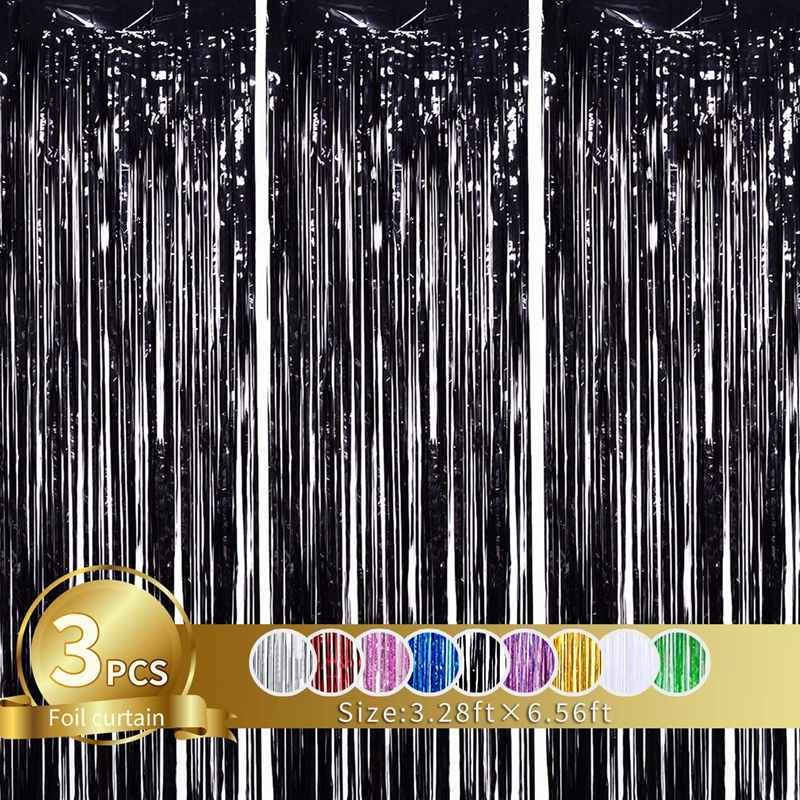 Black Metallic Tinsel Foil Fringe Curtains Photo Booth Props Ideal Bachelorette Party Supplies