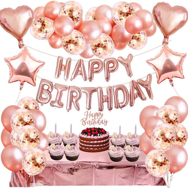 Rose Gold Party Decorations Kit Girls Birthday Party Supplies with Happy Birthday Banners