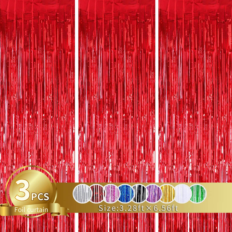 Red Metallic Tinsel Foil Fringe Curtains Red Photo Booth Backdrop Curtain Photo Booth Props
