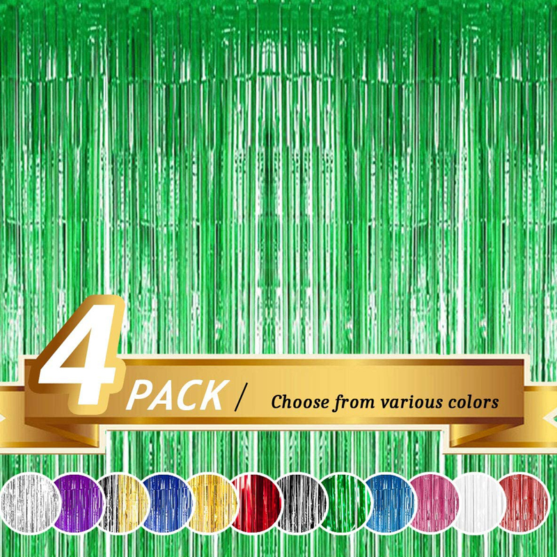 Metallic Photo Booth Backdrop Tinsel Green Foil Fringe Curtain Door Curtains for Dino Birthday Baby Showers