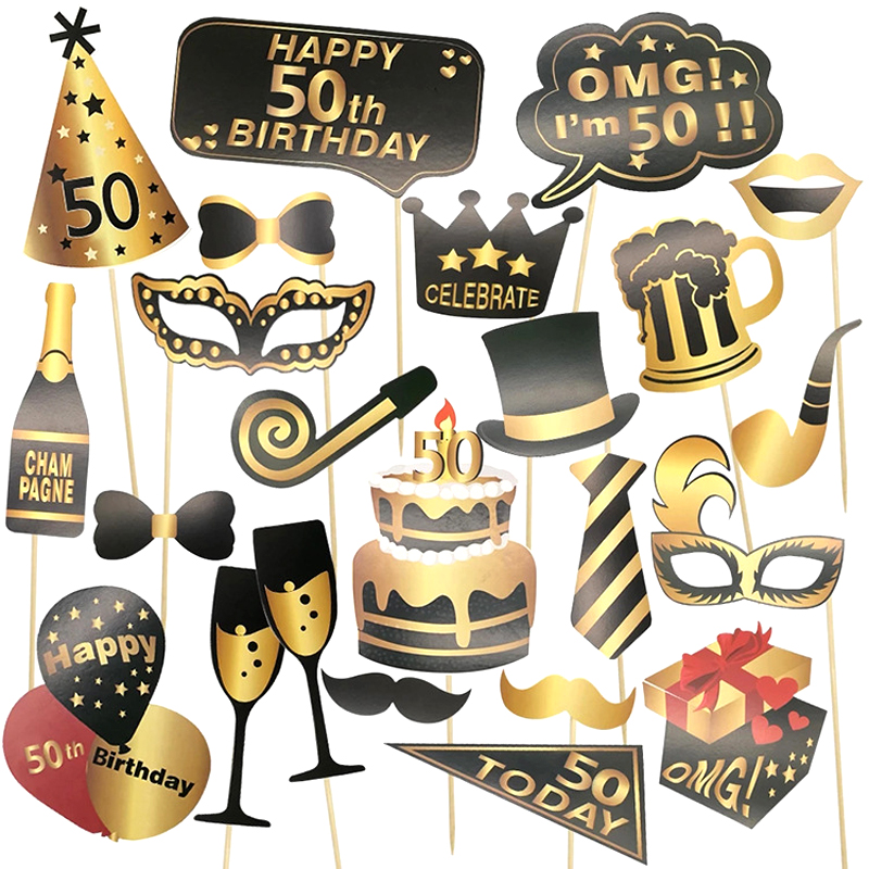 Birthday Party Supplies 18th Birthday Photo Booth Props Kit Gold Black Birthday Party Supplies