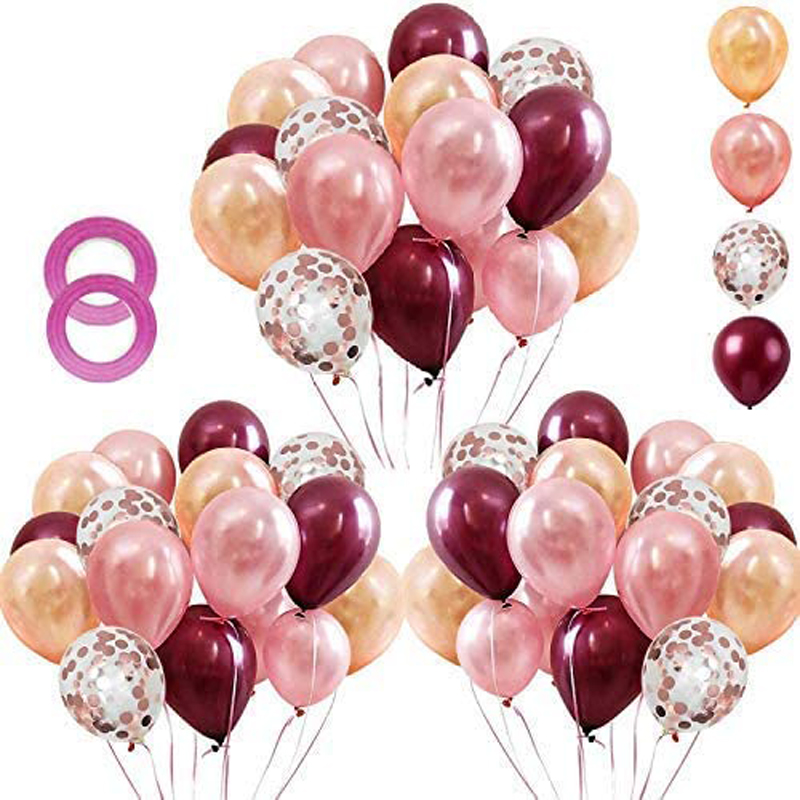 Rose Gold Burgundy Confetti Balloons Kit 12 Inch Confetti Burgundy Champagne Gold Latex Balloons