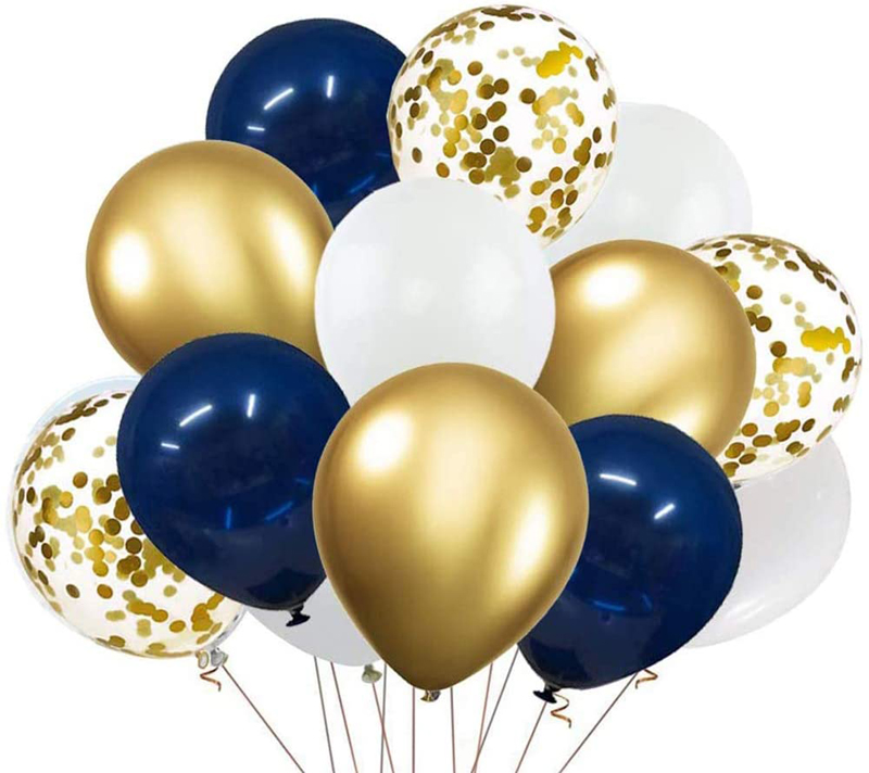 Navy Blue and Gold Confetti Balloons 12 inch Pearl Metallic Chrome Birthday Balloons