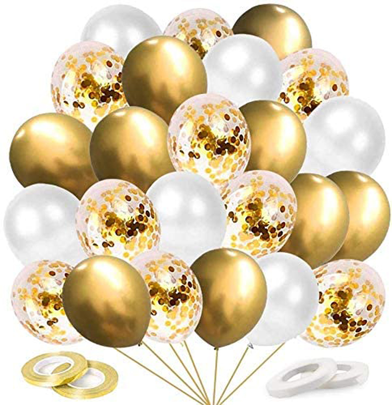 Gold White Confetti Balloons 12 Inch Gold Metallic Balloons Wedding Helium Balloons for Birthday