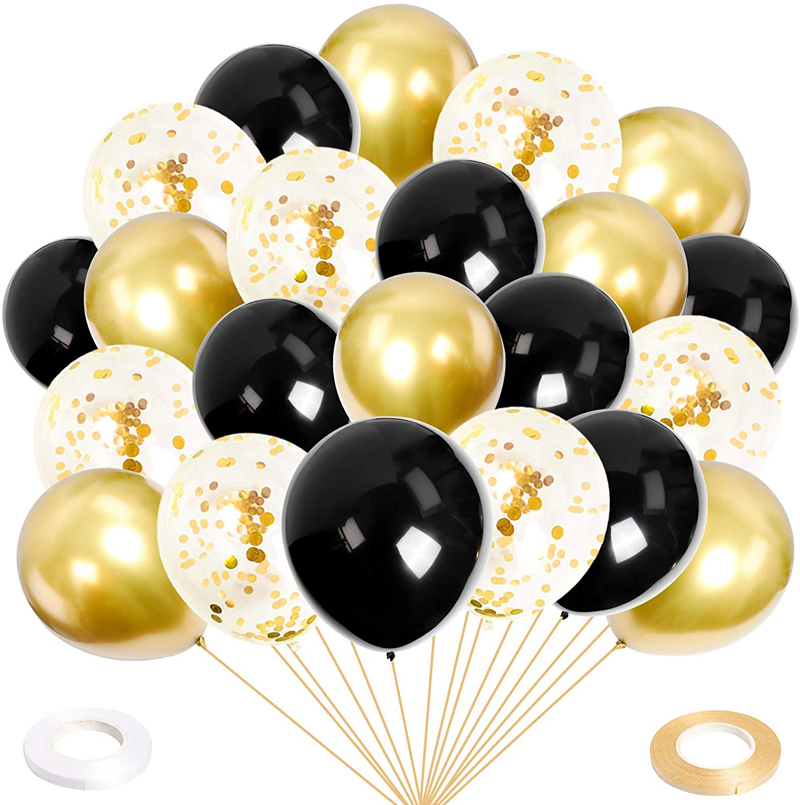 Black Gold Balloons Black Metallic Gold Confetti Latex Balloons Birthday Decorations