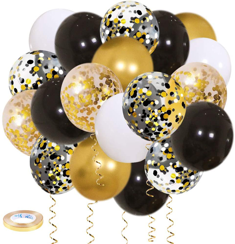 Black Gold Confetti Balloons 50 pack Gold White and Black Confetti Balloons Birthday Decorations