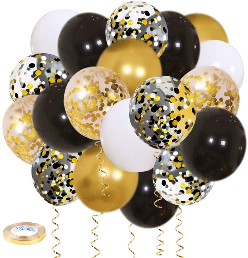 Schwarz-Gold-Konfetti-Luftballons 50er-Pack Konfetti-Luftballons in Gold, Weiß und Schwarz als Geburtstagsdekoration