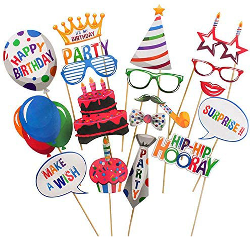 Kids Children Happy Birthday Party Photo Booth Props with Sticks Creative Birthday Decor