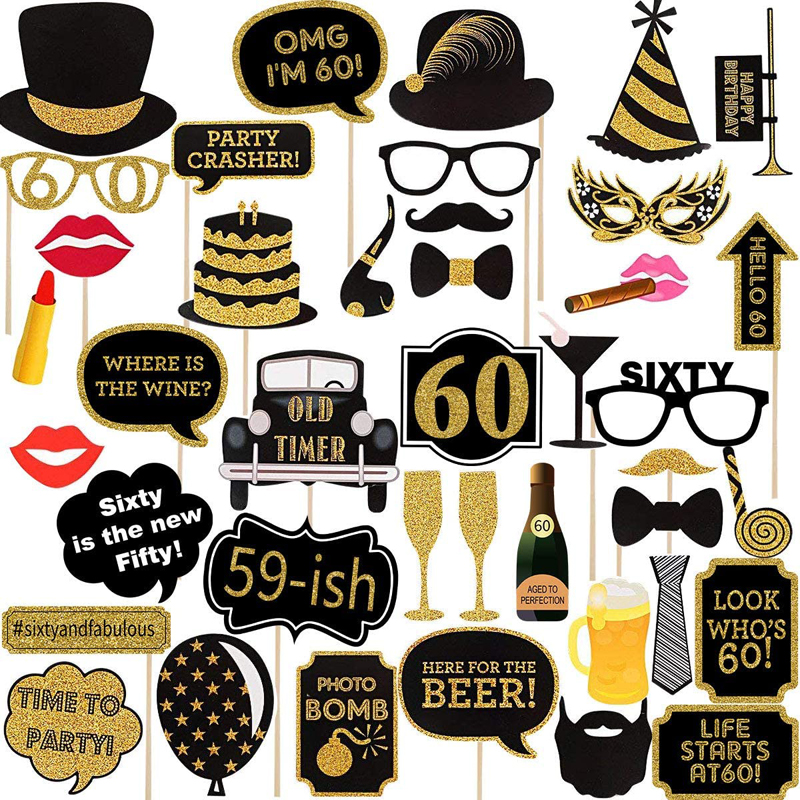 60th Birthday Photo Booth Props Cheers to 60th Happy Birthday Party Supplies for Men Women