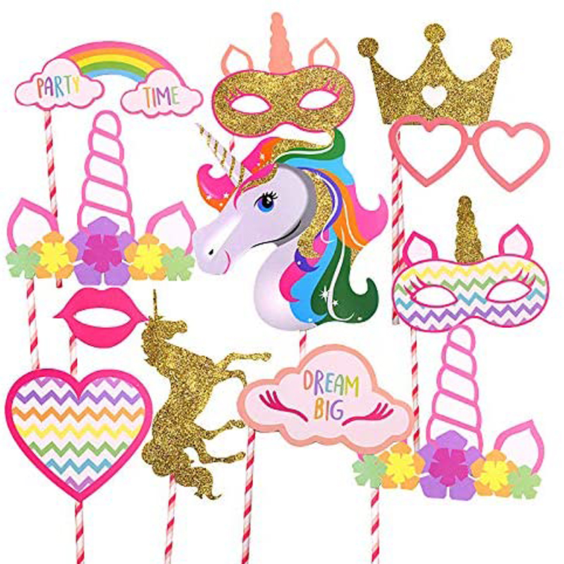 Rainbow Unicorn Theme Photo Booth Props Colorful Gold Unicorn Theme Crown Party Supplies