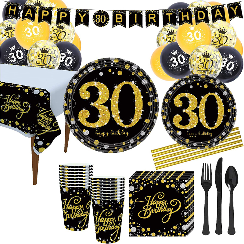 30th Gold Birthday Party Decorations Kit Party Decorations Supplies Kit 16 Guests