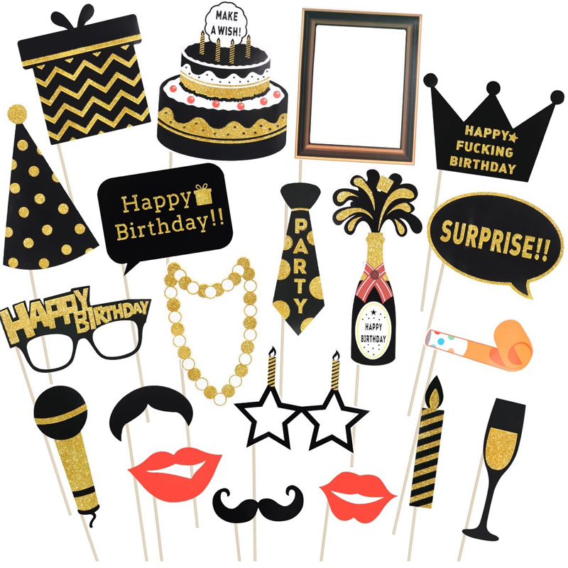Funny Black and Gold Birthday Party Photo Booth Props for His or Her Birthday Celebrations
