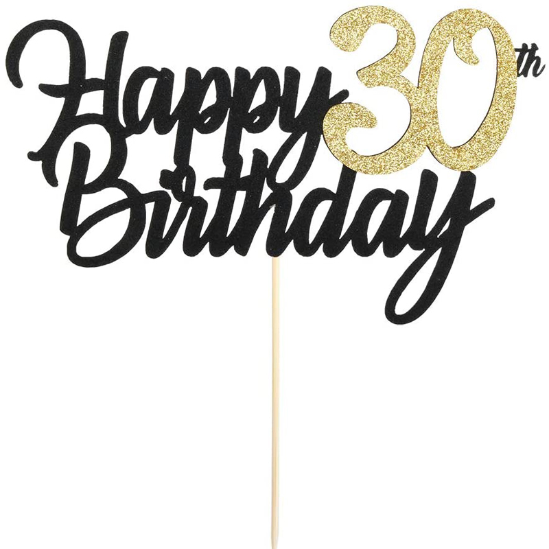 Birthday Cake Topper Party Decoration 30 Anniversary Black Gold Glitter Happy Birthday Cake Topper 30 Anniversary, Birthday Cake Topper wholesale