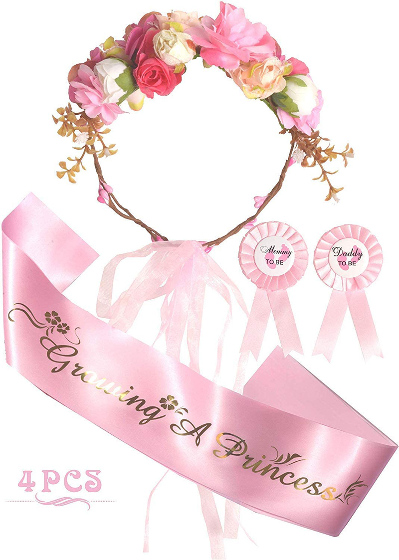 Baby Shower Decoration for Girl Mother To Be Flower Crown It's a Girl Growing a Princess Sash