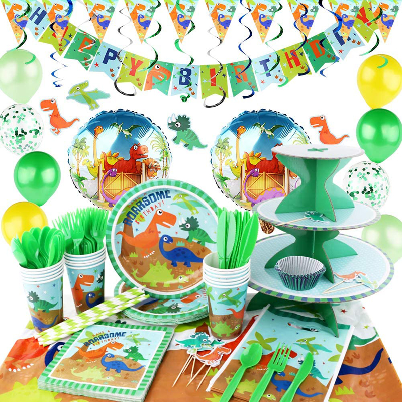 Dinosaur Birthday Party Supplies Serves 16 for Kids Birthday Theme Party School Party Daily Dinner Dinosaur Birthday Party, Kids Birthday wholesale