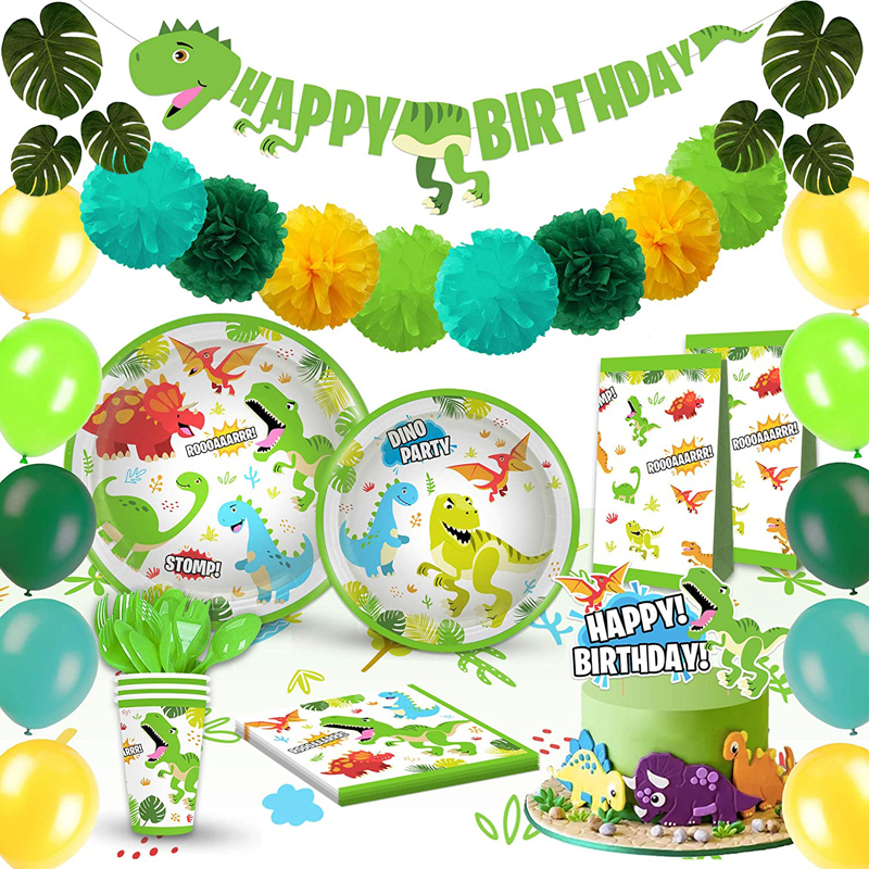 Artículos de fiesta de dinosaurios Juego de decoración de fiesta de dinosaurio pequeño para fiesta de cumpleaños de niños