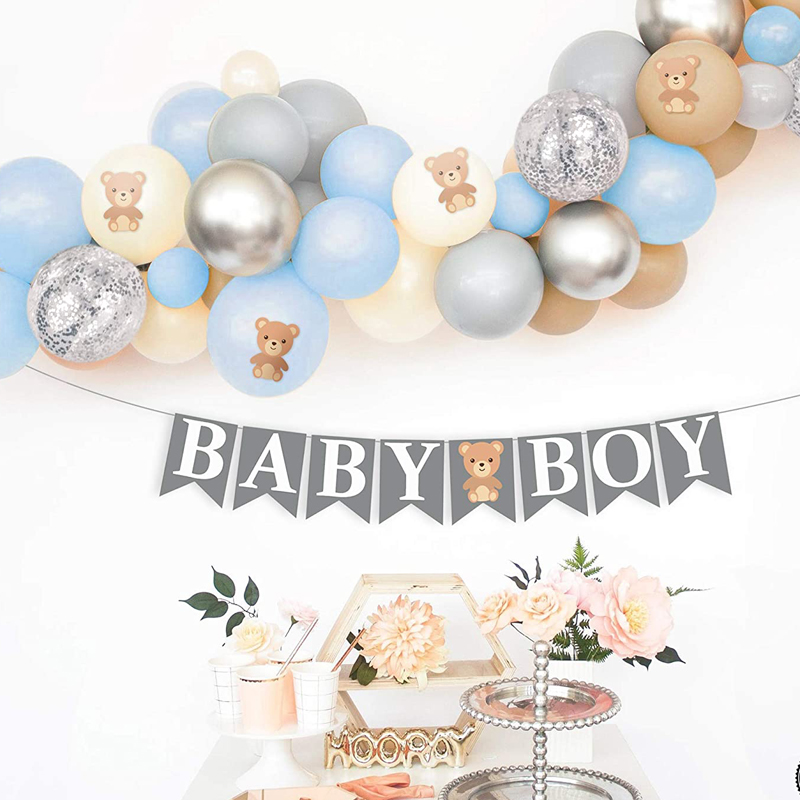 Baby Shower Decorations for Boy with Balloon Garland Arch Kit Baby Boy Banner Bear Theme Decor