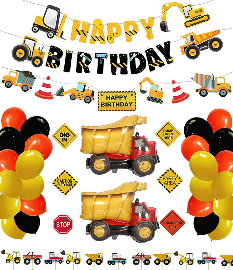 Construction Birthday Party Supplies Dump Truck Party Decorations Kits Set with 2 foil balloons for Kids