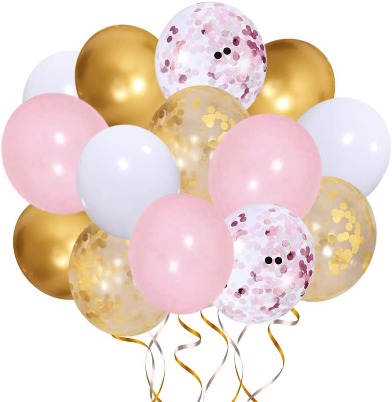 Rosa und goldene Partyballons, Rosenkonfetti, Latexballons für Babyparty-Dekorationen