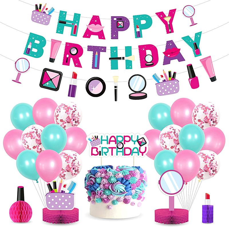 Makeup Birthday Party Decoration Set Including Sparkle Spa Banner Birthday Party Balloons