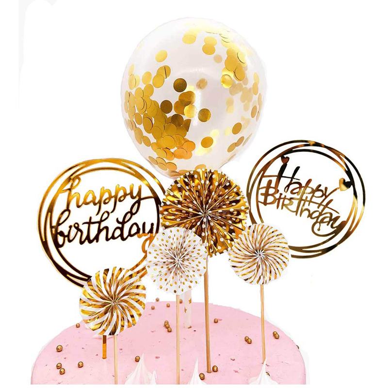 Happy Birthday Cake Toppers 2 Acrylic Round Happy Birthday Golden Cupcake Topper