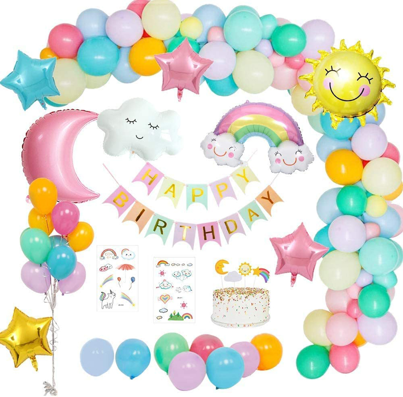 Party Balloon Arch Kit Rainbow Clouds Balloon Kit Birthday Party Sky Theme with Sun Moon Cloud Decorations