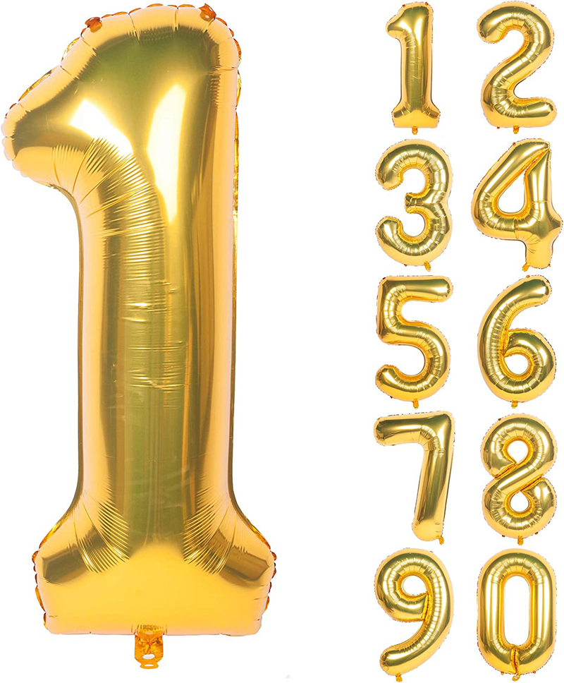 40 Inch Gold Digit Helium Foil Birthday Party Balloons Number 1 Decorations