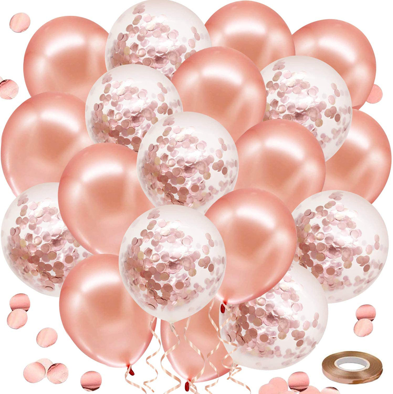 Rose Gold Confetti Latex Balloons Rose Metallic and Rose Confetti Balloons for Birthday Wedding Baby Shower