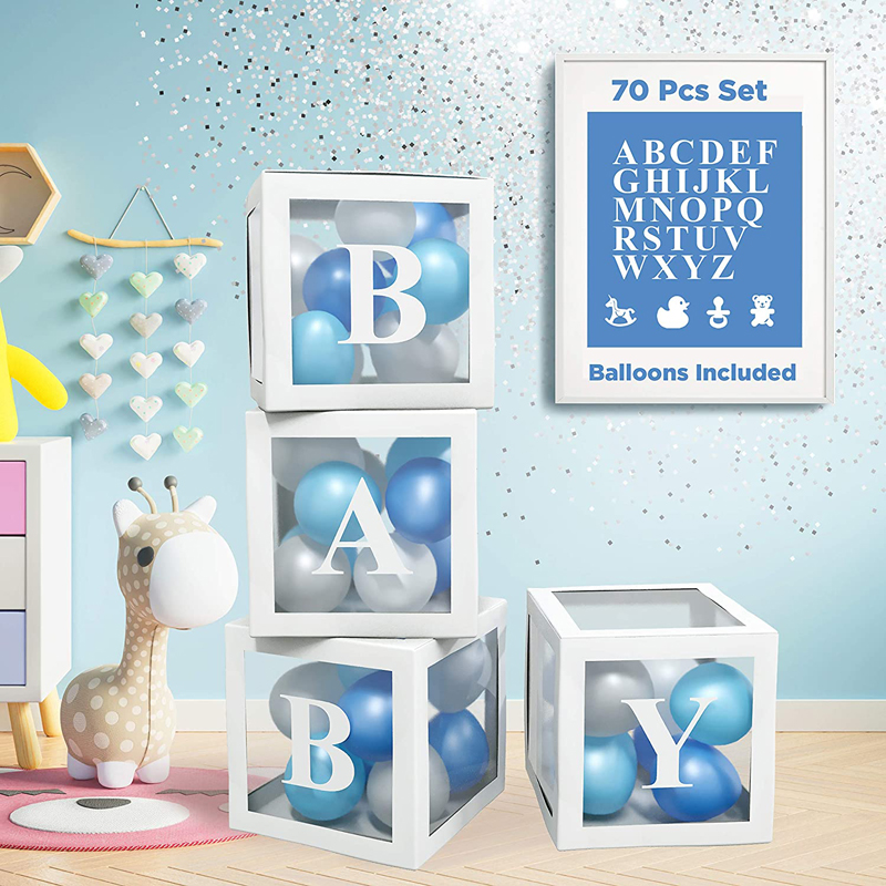 Boy Baby Shower Decorations KIT Baby Boxes With Alphabet Letters For Baby Showe Letter Balloons Party Icons