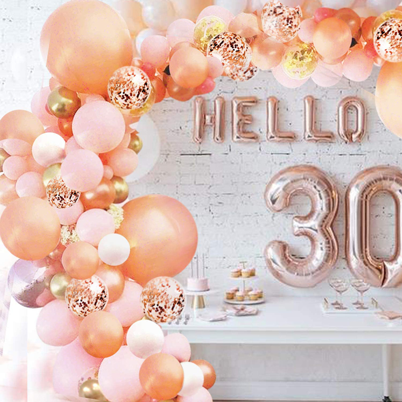 Rose Gold Pink White Gold Confetti Latex Birthday Party Balloons Garland Arch Kit