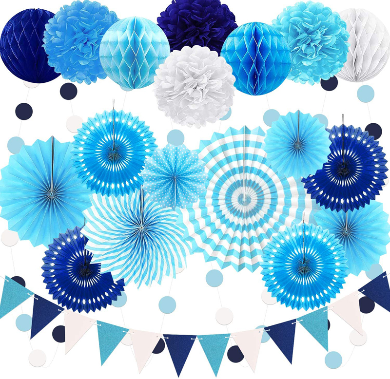 Paper Fan Party Decoration Navy Blue Hanging Paper Fans for Boy Baby Showers, China Paper Fans, Hanging Decorations wholesale